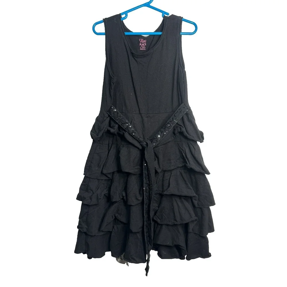 PLACE‎ girls black sleeveless tank top ruffle dress size large 10 12